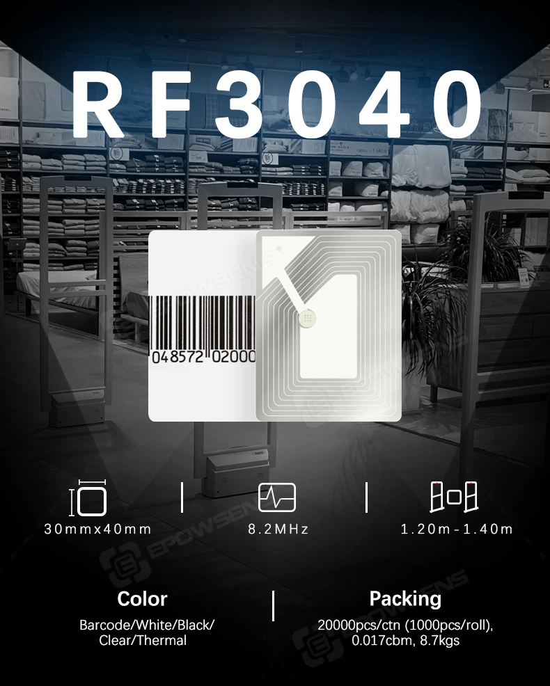 RF3040 Защита розничного магазина от магазинных краж 30x40 мм радиочастотные защитные наклейки 8,2 МГц мягкая этикетка